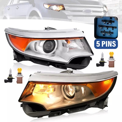 Left&Right Headlamps For 2011-2014 Ford Edge Halogen Headlights Chrome Housing - Image 1 of 4