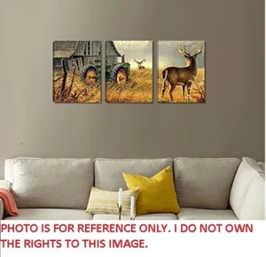 Wijotavic Rustikal - Farmleben 3er Set Leinwand Wandbilder, Hirsch & Traktor - NEU - Bild 1 von 5