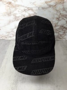 Sombrero de campamento de pana en relieve Supreme en negro, correa de cuero de 5 paneles para hombre para ajuste - Imagen 1 de 15