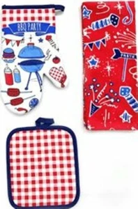 Patriotisch Rot Weiß Blau BBQ Dreiteilig Handtuch Topflappen Ofenhandschuh SÜSS!  - Bild 1 von 2