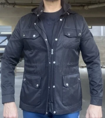 Chaqueta de Motocicleta de Carga Para Hombre Negra Ralph Lauren Con Capucha Botón Cremallera L Foto 1 de 4