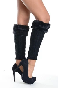 Calentadores de piernas de punto holgados elásticos con puño de piel sintética de lujo para mujer - Imagen 1 de 1