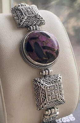 Nuevo Brazalete Sarda Plata de Ley 925 Rosa Teñido Calcita, Obsidiana y Bronce Foto 1 de 4