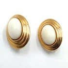 Vintage  Avon 1980's Tailored Oval White Cabochon Gold Tone  Clip-on Earrings 