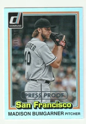 Madison Bumgarner 2015 Donruss Press Proof Platinum Blue 036/199 Giants - Image 1 of 2