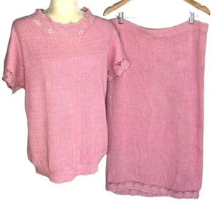 Vintage Cervelle Pullover Rock Set Damen XL Häkelspitze 2-teilig Ostern rosa - Bild 1 von 10