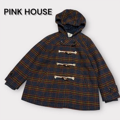 PINK HOUSE Wool Check Duffle Coat Fur Hood Women’s Free Size Used - Image 1 of 4