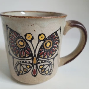 Vintage Butterfly Speckled Stoneware Retro 1970s Coffee Mug Brown Cup Descript! - Picture 1 of 14