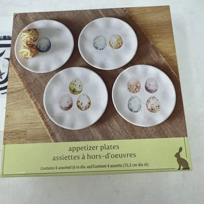 Pier 1 Imports Set Of 4 Speckled Egg Appetizer Plates Easter Theme - Image 1 of 4