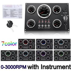 5 Gauge Set w/ Instrument Panel 0-3000RPM 7Color LED For Car Marine Boat Yacht - Foto 1 di 15