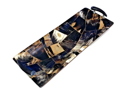 Elegante chapa de cuerno marrón / bandeja de madera o cuenco centro de mesa 19,5" x 7,5" x 4" Foto 1 de 4