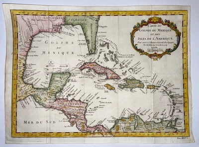 МЕКСИКАНСКИЙ ЗАЛИВ ВЕСТ-ИНДИЯ 1754 НИКОЛА БЕЛЛИН БОЛЬШАЯ АНТИКВАРНАЯ КАРТА 18 ВЕКА - Изображение 1 из 4