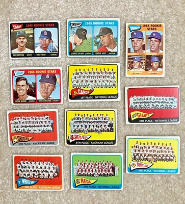 11 tarjetas de novato vintage 1965 TOPPS + tarjetas de equipo + números altos todas usadas Foto 1 de 4