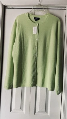 Lands' End  100% Cashmere Fluorescent Green Cardigan  SzXL/Tall (18) NWT - Image 1 of 4