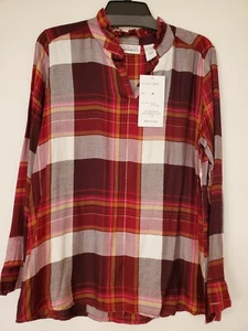 New Direction Women's Plaid Tunic Blouse, Size M, Multicolor, Long Sleeves - Picture 1 of 3