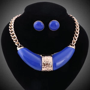 Gold Plated Blue Resin 2 Piece Jewelry Set - Picture 1 of 6