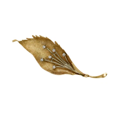 Broche Floral Diamante Vintage Oro Amarillo 14K, 8,9 gr Foto 1 de 2