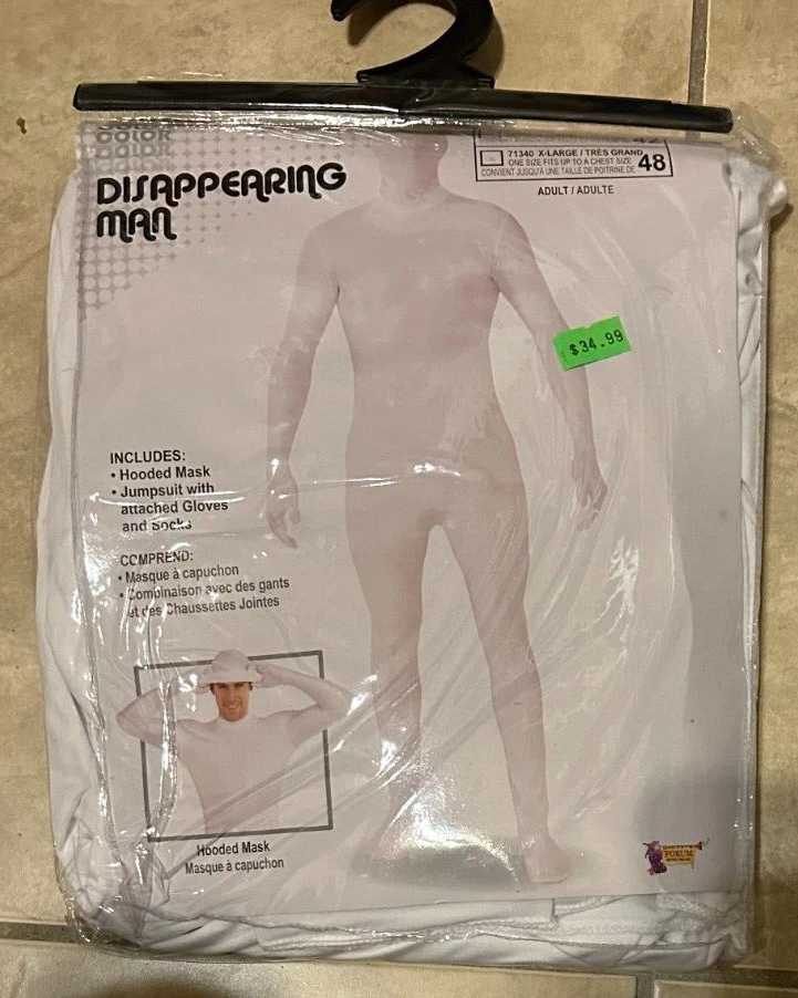 Disappearing Man Bodysuit w/ Mask Forum Costume NEW White Adult XL 42-48 - Image 1 of 2