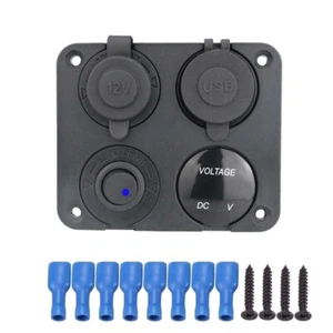 Dual USB Port Marine Boat Car RV Voltmeter 12V Socket 4 Hole Panel Switch Kit - Picture 1 of 23