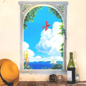 Porco Rosso Original Fenster Wandkunst Gina's Bet Studio Ghibli Zertifikat 28 Zoll - Bild 1 von 9