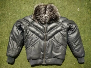 Men Bubble V Bomber Sheepskin Leather Jacket Detachable Original Fox Fur Collar - Picture 1 of 6