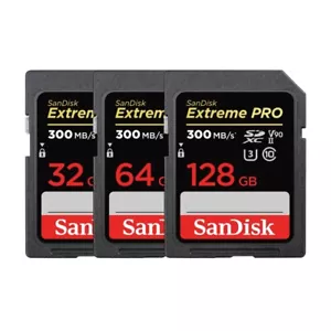 Sandisk Extreme Pro 32GB 64GB 128GB SDXC SDHC SD Flash Card UHS-2 V90 U3 300MB/s - Picture 1 of 9
