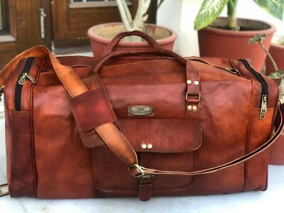 男式牛皮最优质皮革复古行李架健身房隔夜旅行包 — 第 1/4 张图片
