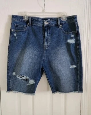Style and Co Bermuda Shorts Distressed Stretch Medium Dark Denim  Blue Size 12 - Image 1 of 4