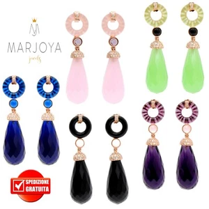 Orecchini pendenti pendoli,onice,quarzo verde,blu,viola,rosa in argento 925 rosè - Imagen 1 de 21