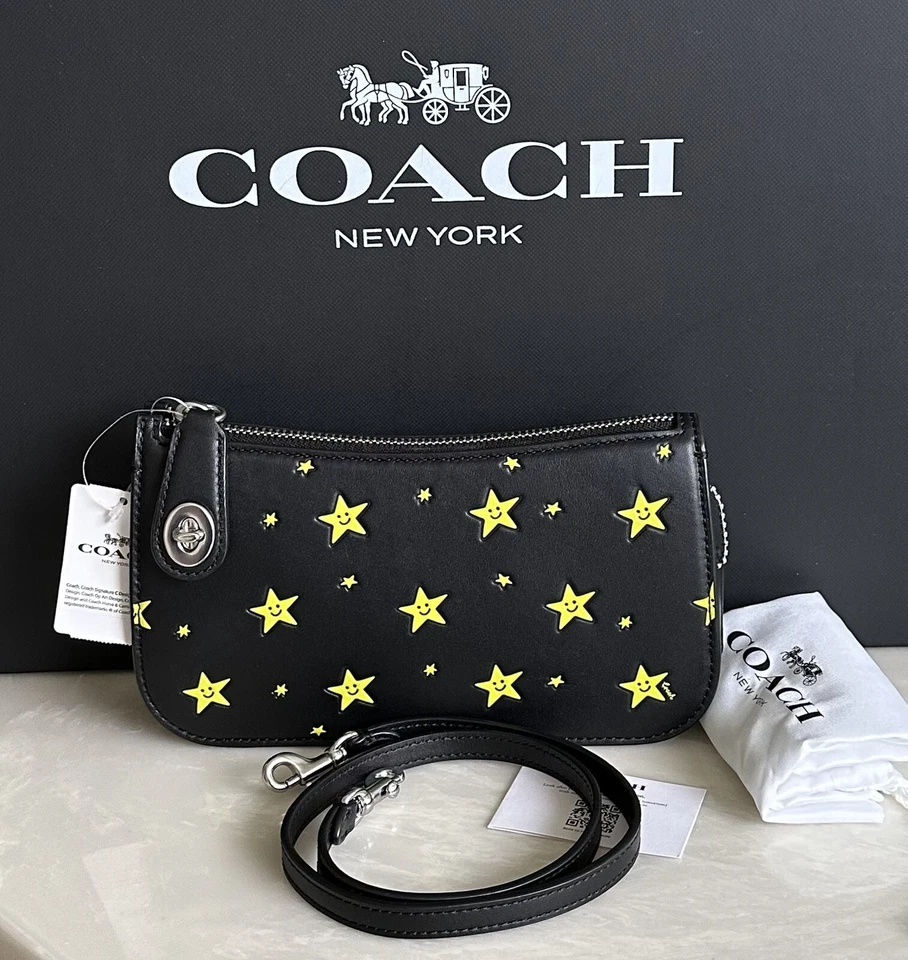 COACH COSMIC BLACK/MULTI HAPPY FACE STAR PRINT PENN BAG CN615