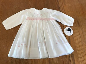 Sarah Louise (England) NEW Hand Smocked Embroidered Pink White Dress-12Mos - Picture 1 of 13
