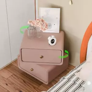 Khaki Bedside Table Nightstand Rotable End Side Organizer Storage with 2 Drawer - Picture 1 of 14