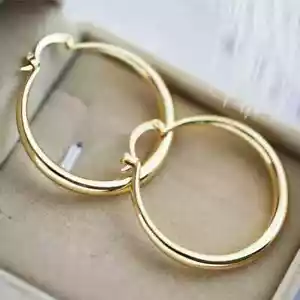 NEW Women’s Elegant Gold Plated Round Pierced Hoop Earrings - Picture 1 of 3