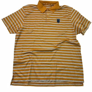 Ashworth Polo Shirt Mens Short Sleeve Golf Size XL BCC Dark Mustard Striped EUC - Picture 1 of 9