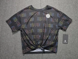 Converse All Star Girl's Size Large Tee T Shirt Black Logo All Over Print Tie - Picture 1 of 7