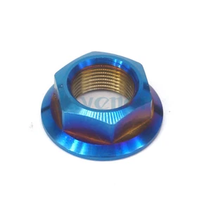M14x1mm Burn Blue GR5 Titanium Flange Hex Nut For Motorcycle Centre Shaft - Picture 1 of 4