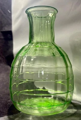 Depression Hocking Green Block Optic Carafe Tumble Up Bottle 1929-33 - Image 1 of 4