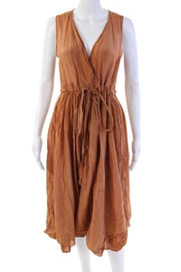 CP Shades Womens Cotton V-Neck Drawstring Waist Tiered Dress Orange Size S - Picture 1 of 5