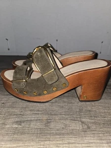 Veronica Beard Woman's Double Buckle Leather Clog Brown Size 7M - Picture 1 of 9
