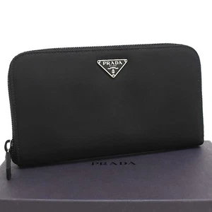 PRADA Zip Around Wallet Triangle Logo Plate Wallet Black Nylon T00R - Picture 1 of 9