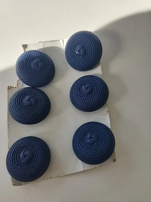 Vintage Navy Blue Coat 1 1/2" Shank Buttons Plastic Raised Design  - Image 1 of 4