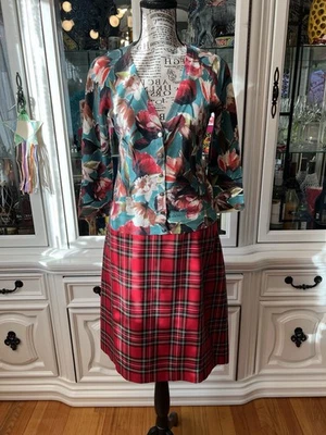 Cárdigan Karen Millen Botón a Presión Verde Rojo Tejido Floral Top Talla M Foto 1 de 4