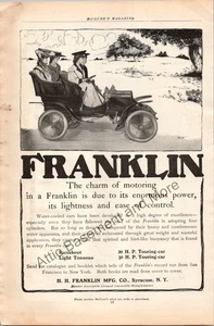 Franklin Tonneau Runabout 1905 coche de turismo impresión anuncio efímero arte de pared decoración - Imagen 1 de 1