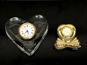 Lot 2 Vintage Clocks, Oscar de la Renta Austria Crystal & Golden Heart Shaped - Picture 1 of 9