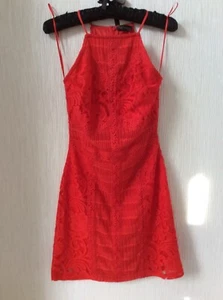 BRIGHT ORANGE TOPSHOP LACE BODYCON DRESS SIZE 8 69% COTTON 31% NYLON LITTLE WORN - Picture 1 of 12