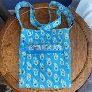 Vera Bradley Paisley Shoulder Bag With Strap, Zipper (Blue, Green) Cotton Large - Picture 1 of 12