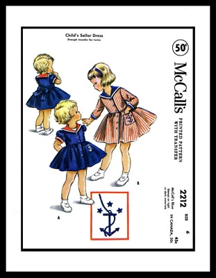 Size 6 McCall's # 2212 Sailor Nautical Front Buttoned Dress Frock Sewing Pattern - Image 1 of 4