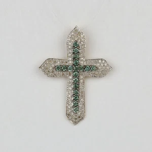 10k 2-Tone Gold, Clear & Blue Diamond Women's Cross Necklace Pendant - Picture 1 of 3