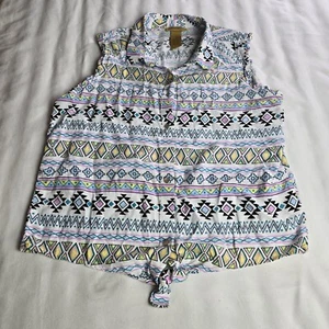 Wrangler Top Girls XXL Pink Pearl Snap Tie Front Western Aztec Rodeo Southwest - Picture 1 of 11