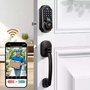 Keyless Entry Door Lock Deadbolt with Handle Set - WiFi Door Lock Camera 5 in 1 - Picture 1 of 18